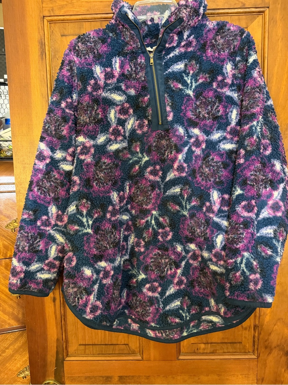 Terra & Sky Women 1X Floral Sherpa Fleece Quarter Zip Pullover Plus Size